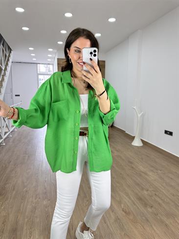 Basic Salaş Tnsel Gömlek-Yeşil