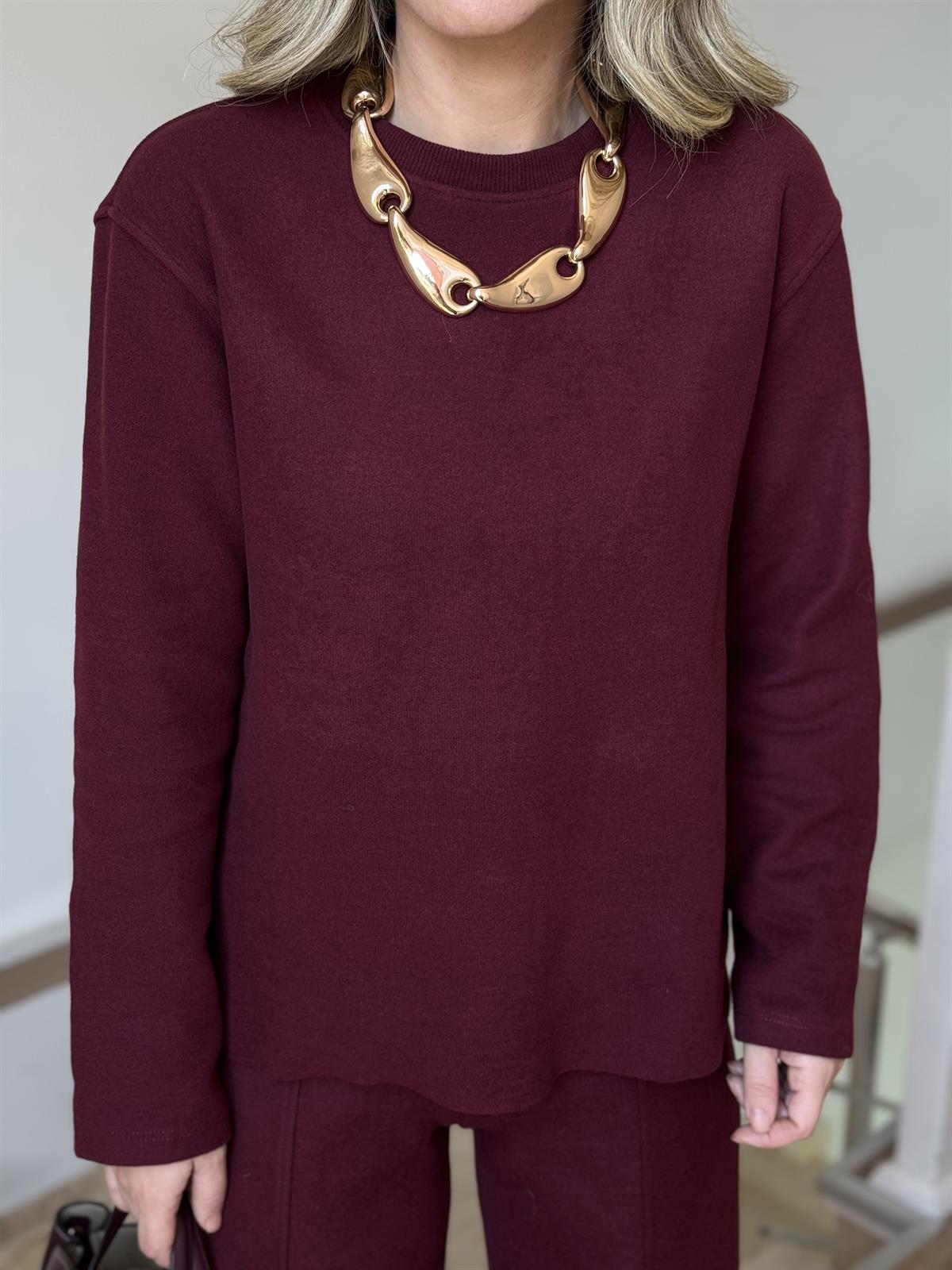 Basic Triko Alt Üst Takım - Bordo 