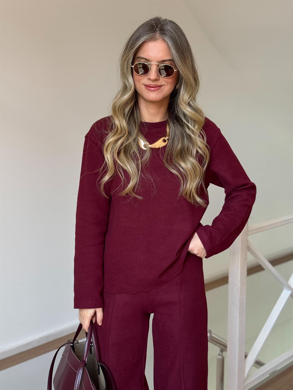 Basic Triko Alt Üst Takım - Bordo 