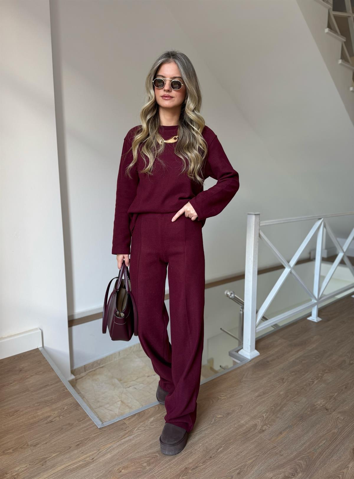 Basic Triko Alt Üst Takım - Bordo 