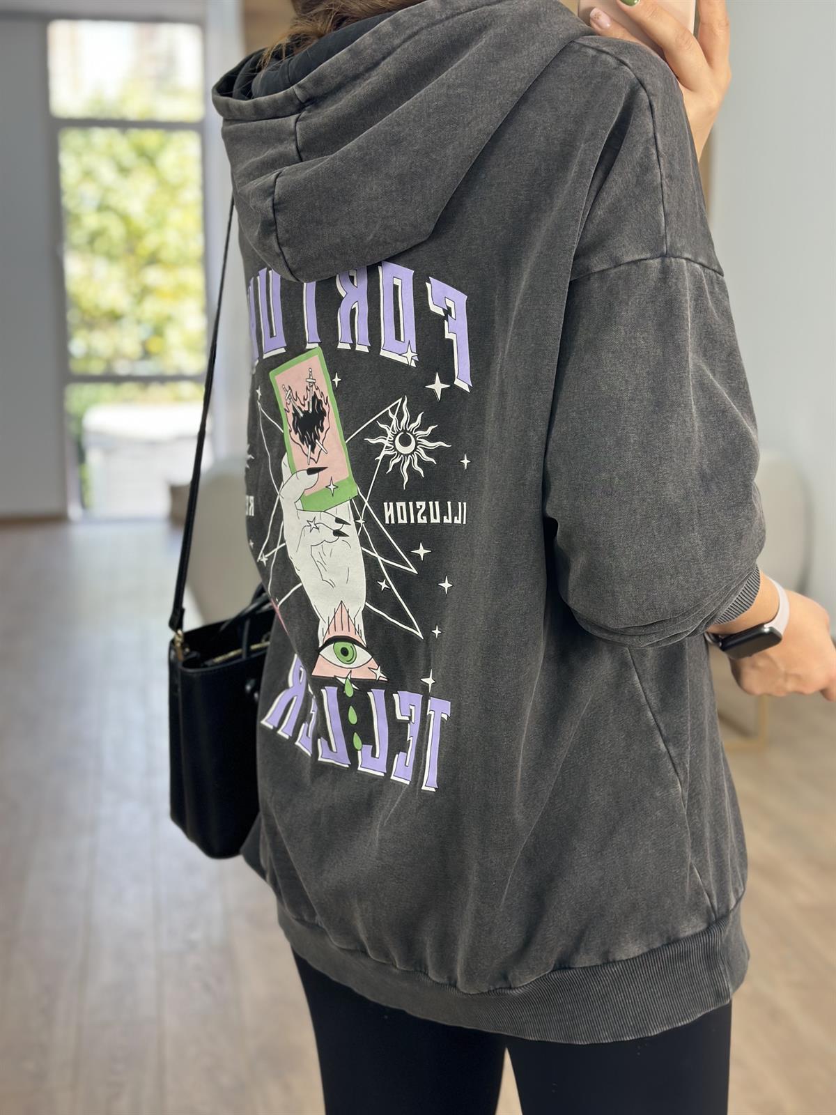 Baskı Detaylı Yıkamalı Sweatshirt