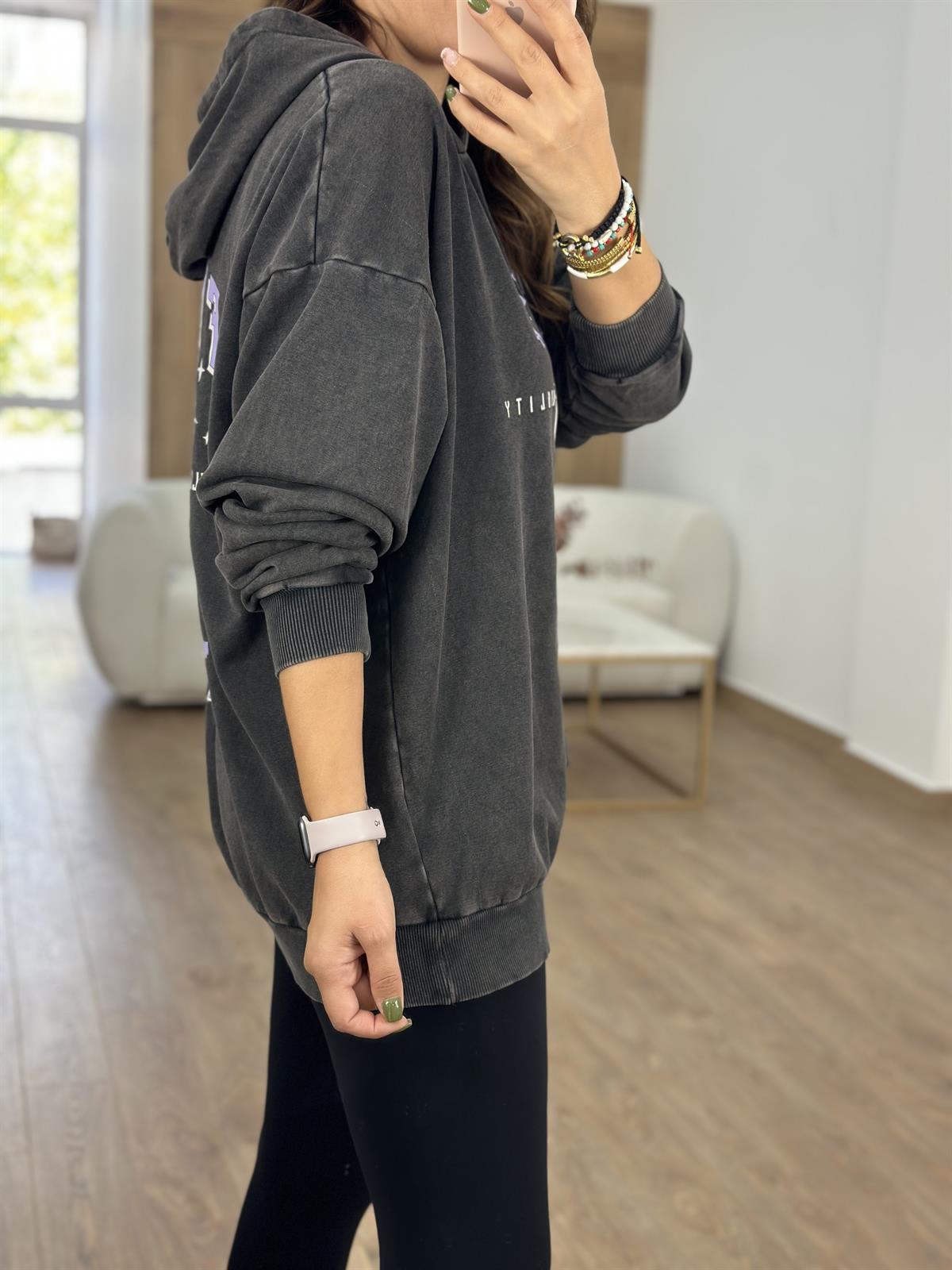 Baskı Detaylı Yıkamalı Sweatshirt