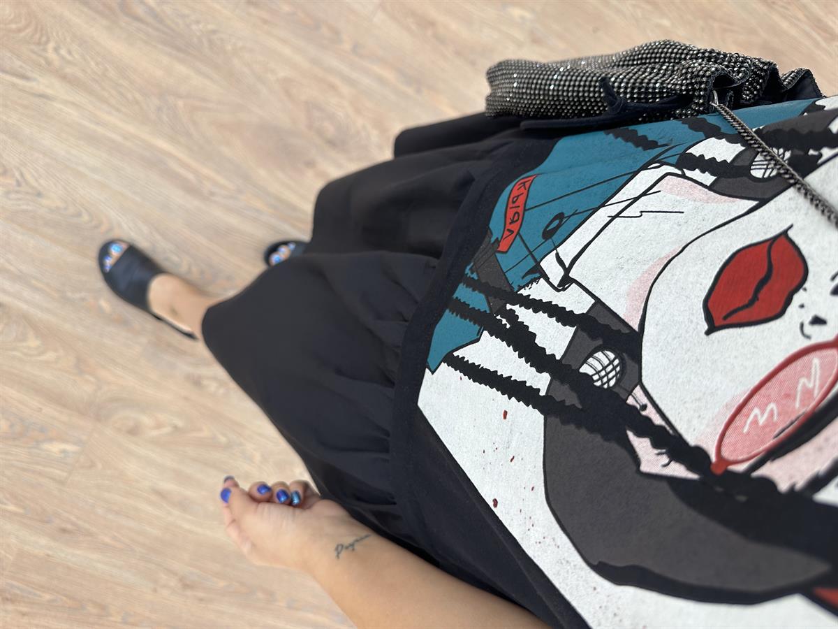 Baskılı Poplin Detaylı Salaş Elbise