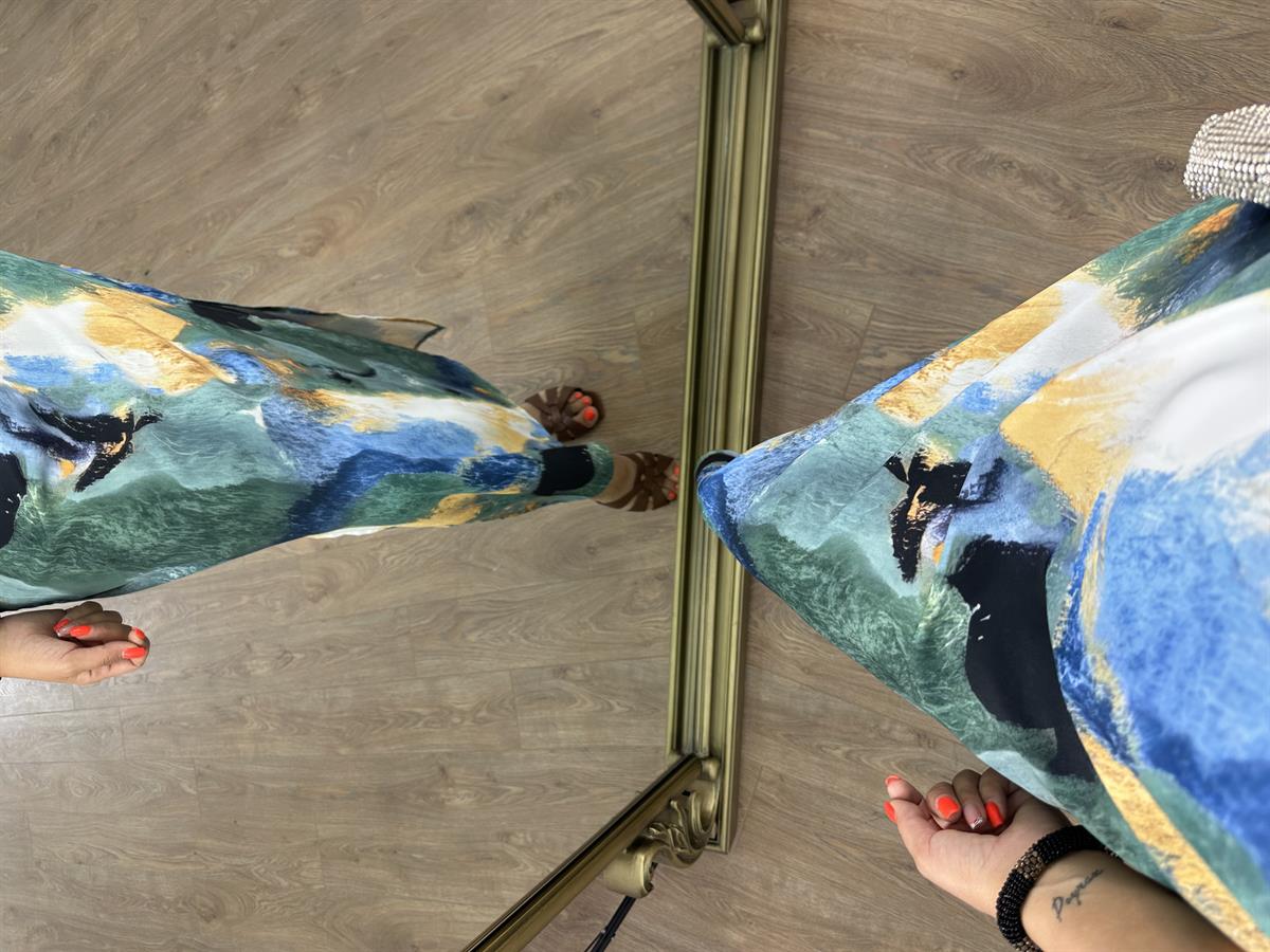 Batik Desen Sıfır Kol Elbise