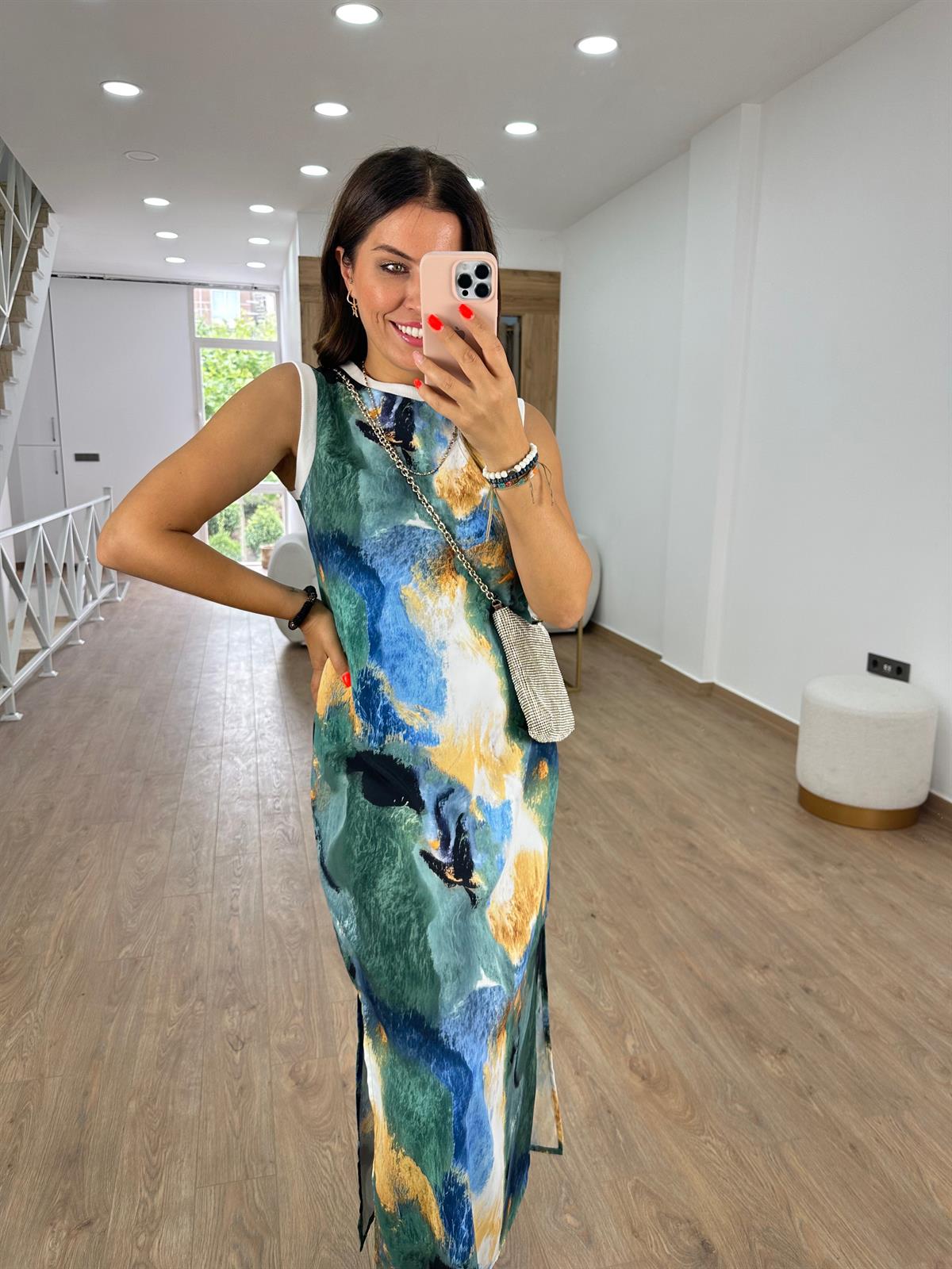 Batik Desen Sıfır Kol Elbise