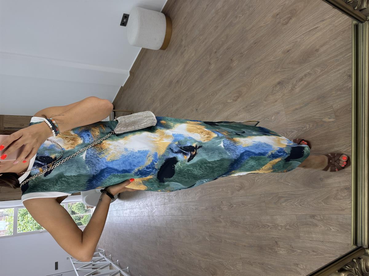 Batik Desen Sıfır Kol Elbise