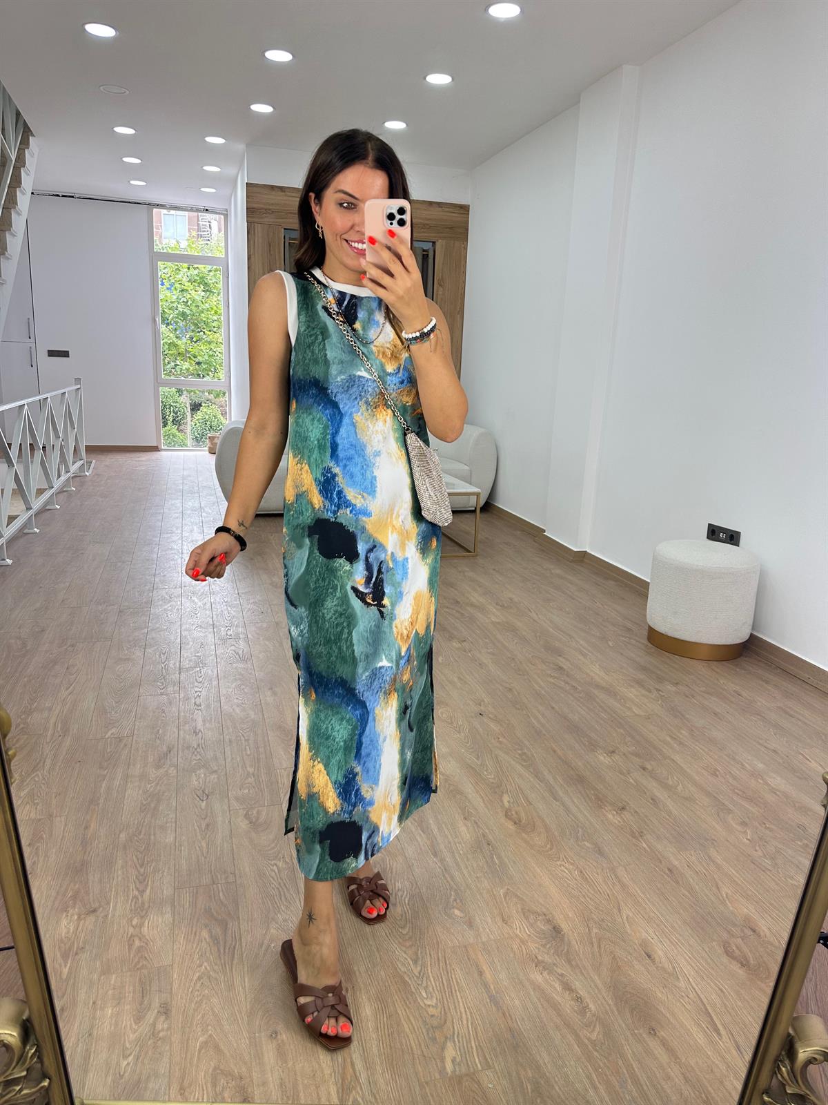 Batik Desen Sıfır Kol Elbise