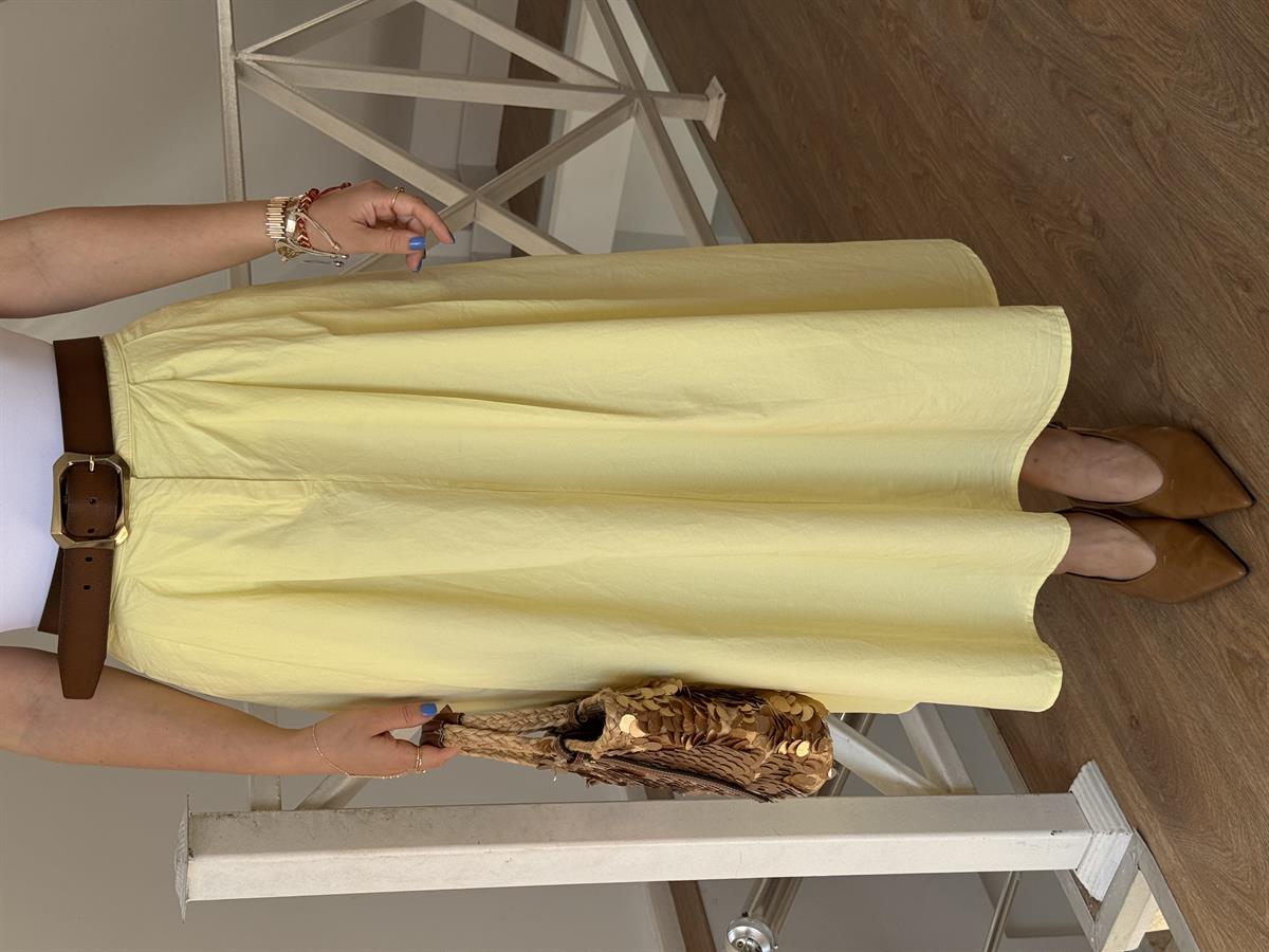 Bel Arkası Lastikli Cepli Poplin Etek 