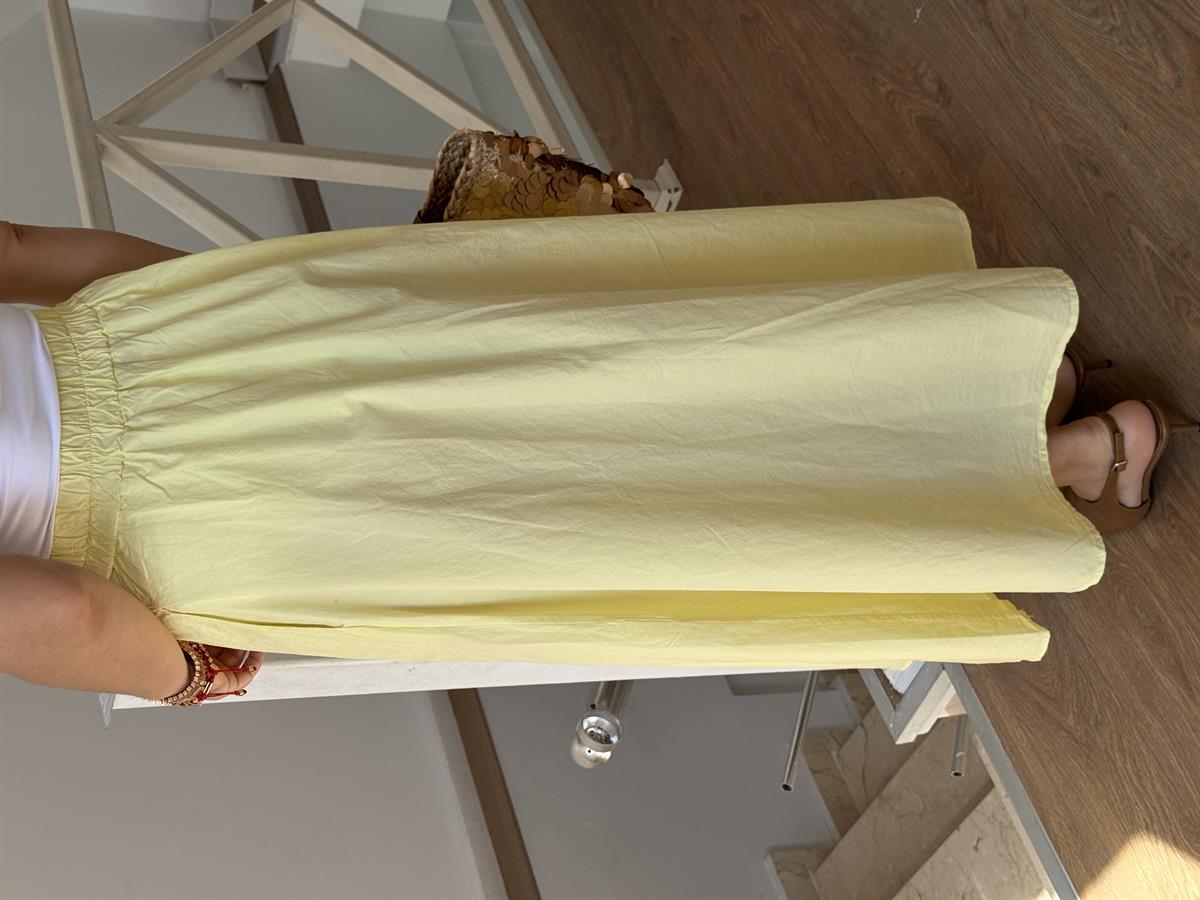 Bel Arkası Lastikli Cepli Poplin Etek 