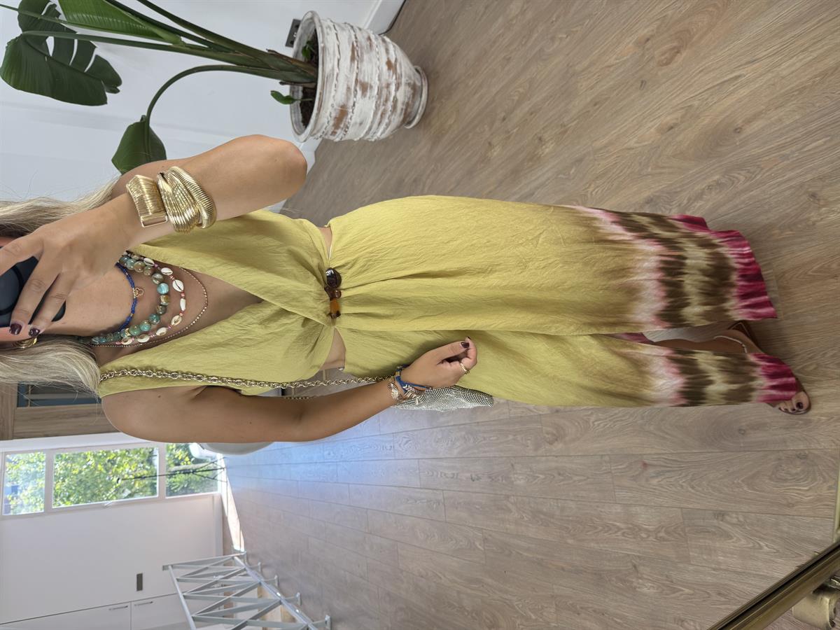 Bel Dekolteli Yırtmaçlı Tasarım Elbise