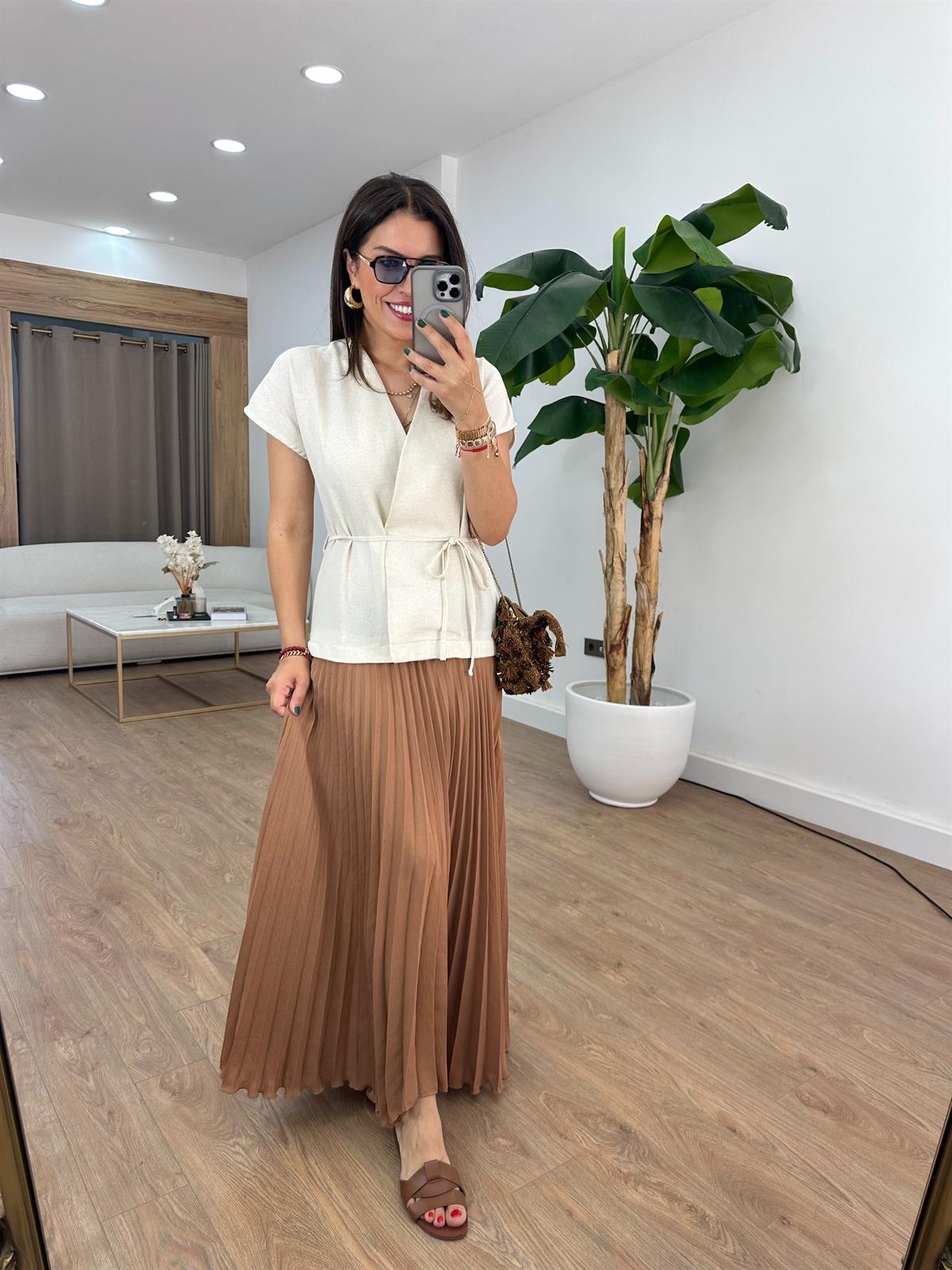 Bel Detaylı Pilili Uzun Elbise 