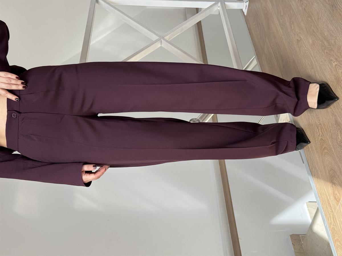 Belden Oturtmalı Blazer Ceketli Takım - Mürdüm