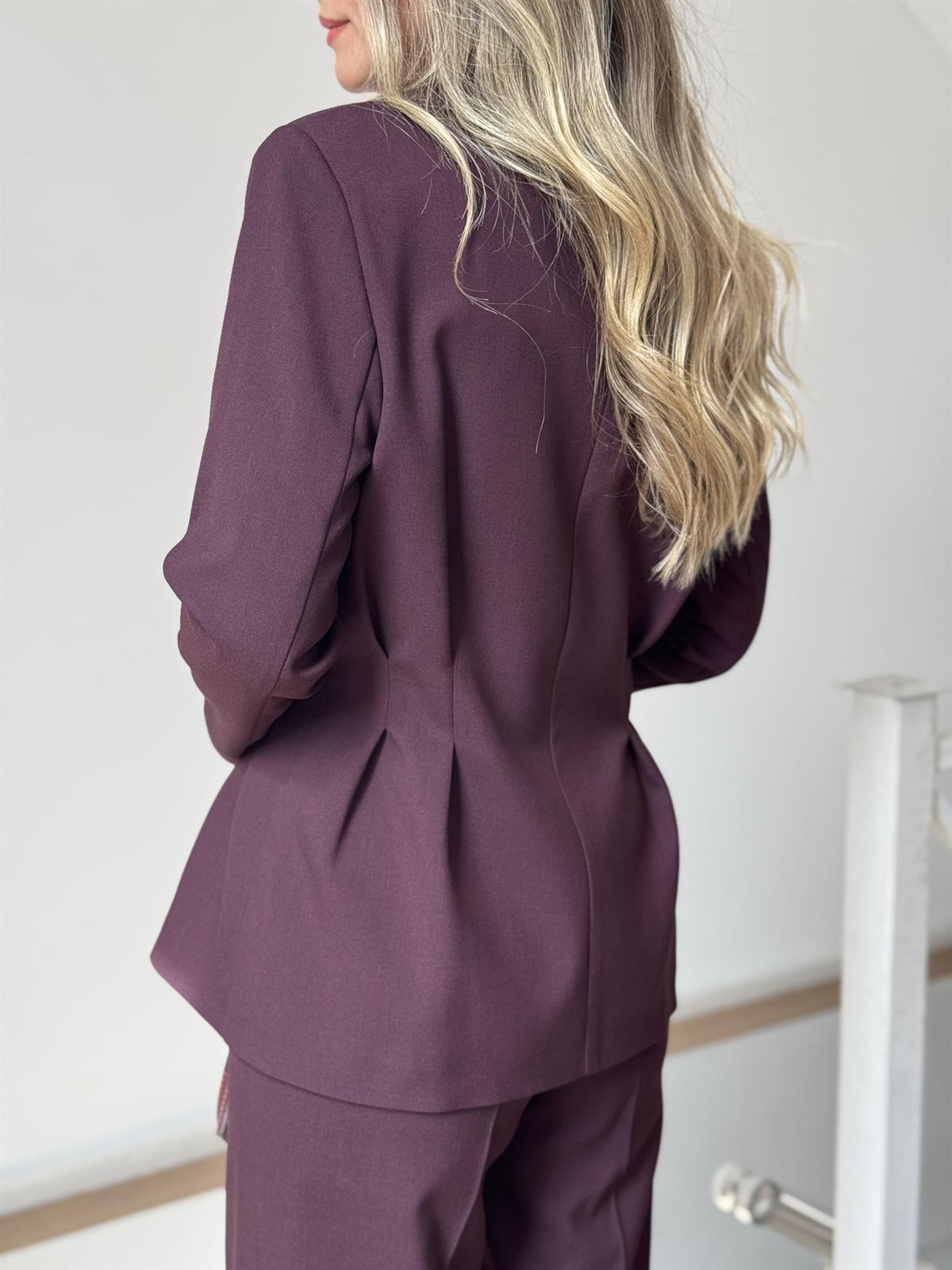 Belden Oturtmalı Blazer Ceketli Takım - Mürdüm