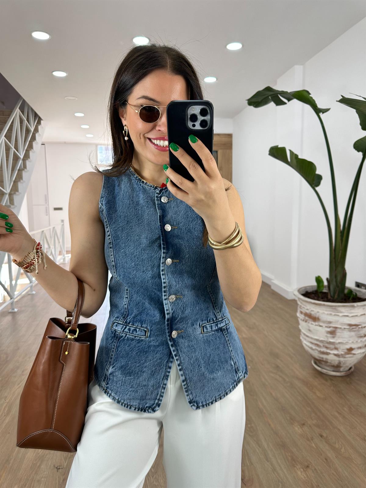 Belden Oturtmalı Denim Yelek