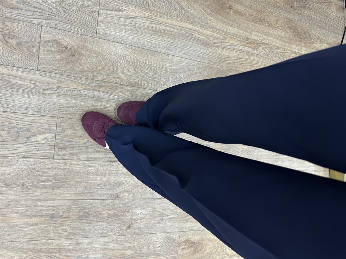 Beli Bağcık Detaylı Palazzo Pantolon - Lacivert