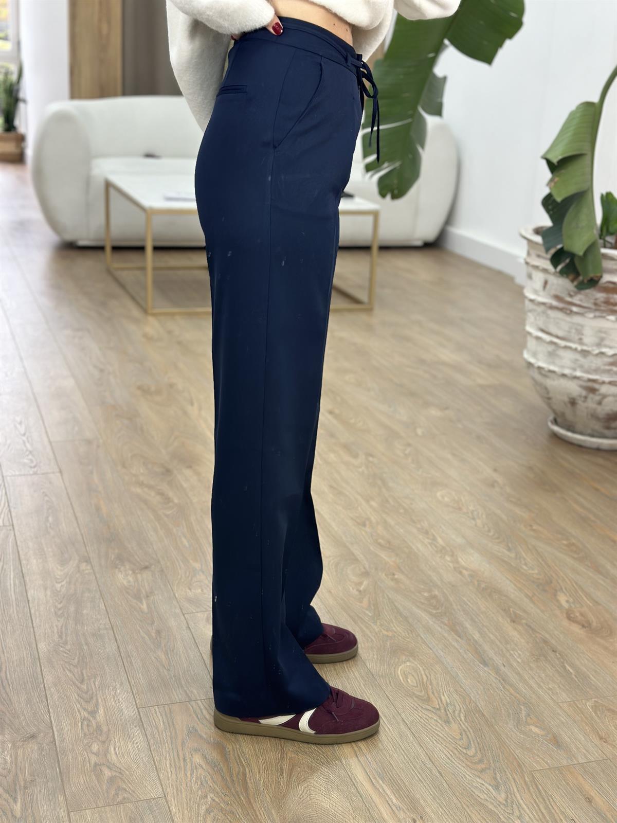 Beli Bağcık Detaylı Palazzo Pantolon - Siyah