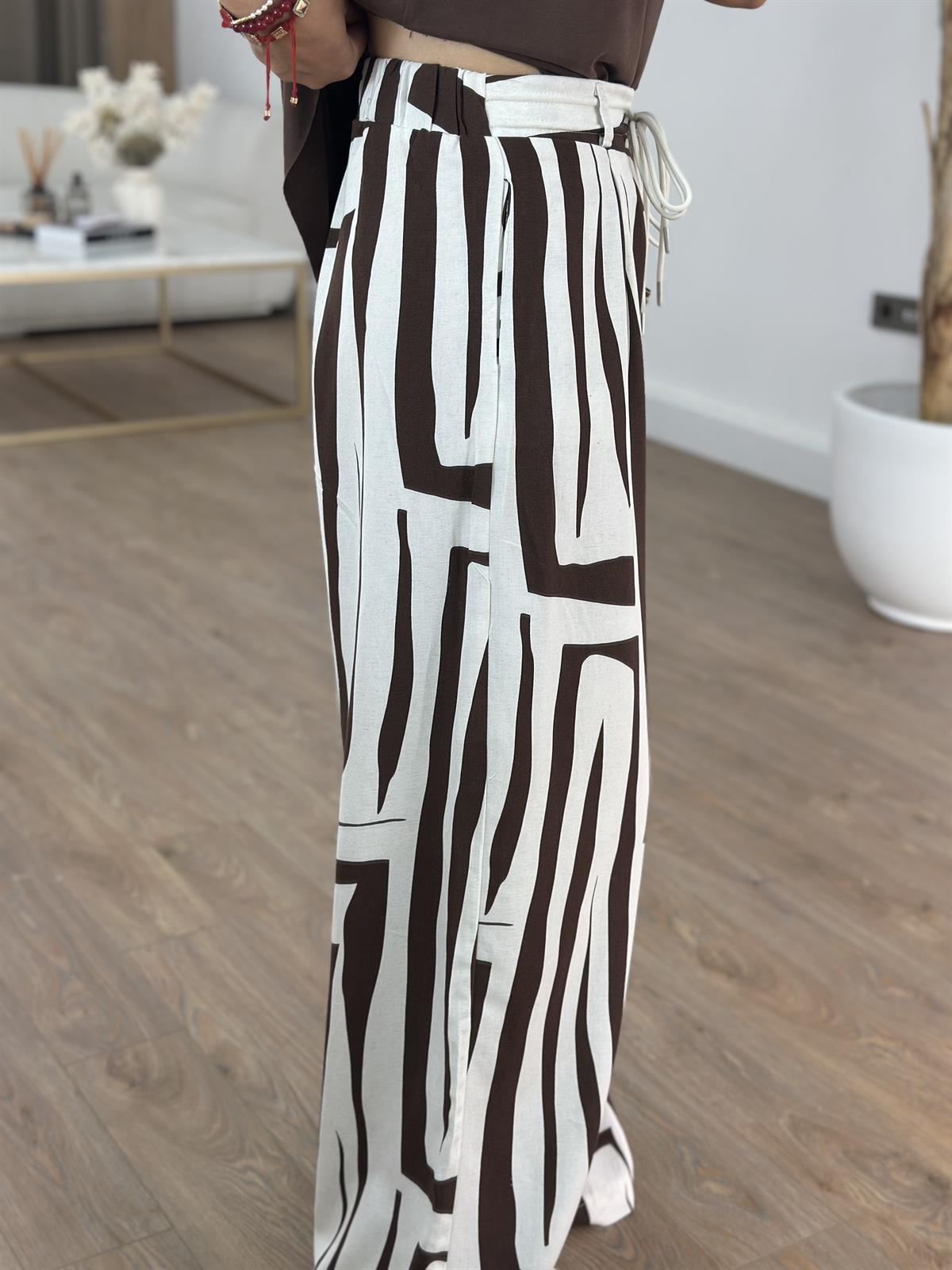 Beli Bağcıklı Bol Paça Pantolon - Kahverengi