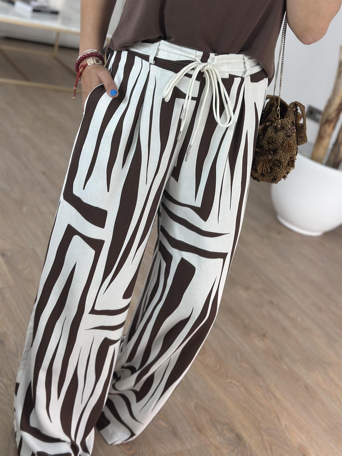 Beli Bağcıklı Bol Paça Pantolon - Kahverengi