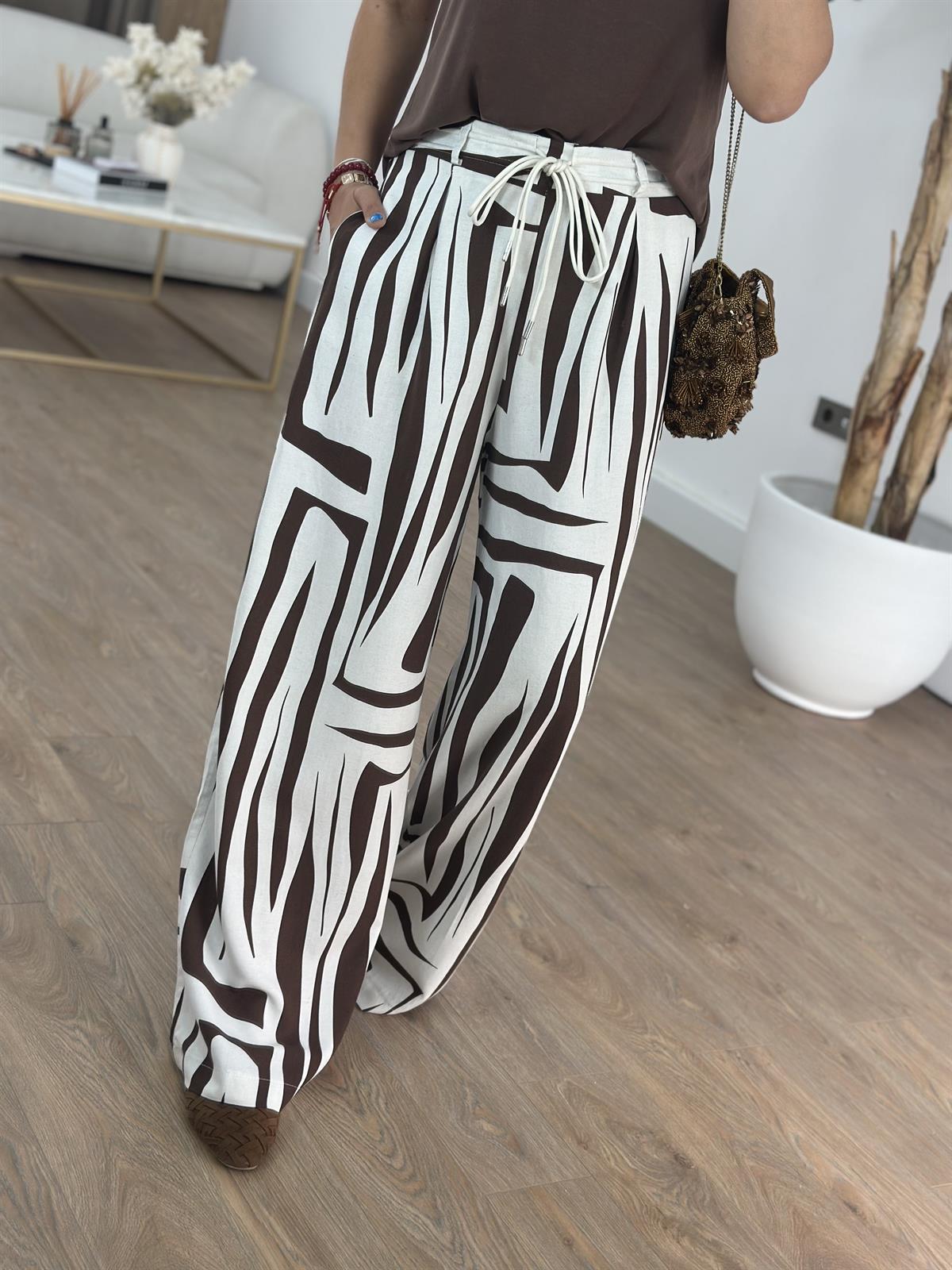 Beli Bağcıklı Bol Paça Pantolon - Kahverengi