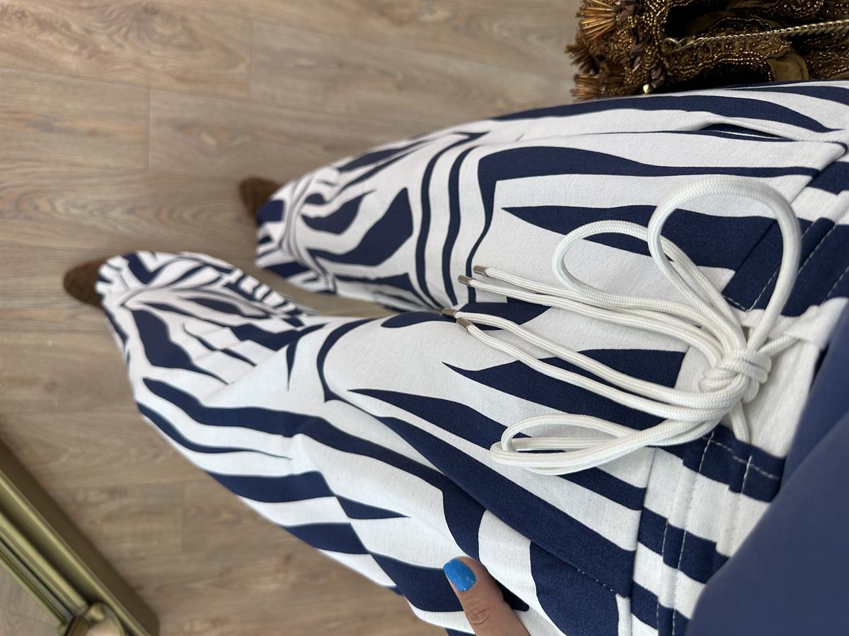 Beli Bağcıklı Bol Paça Pantolon - Mavi