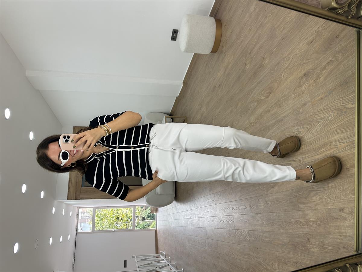 Beli Bağcıklı Deri Pantolon - Beyaz