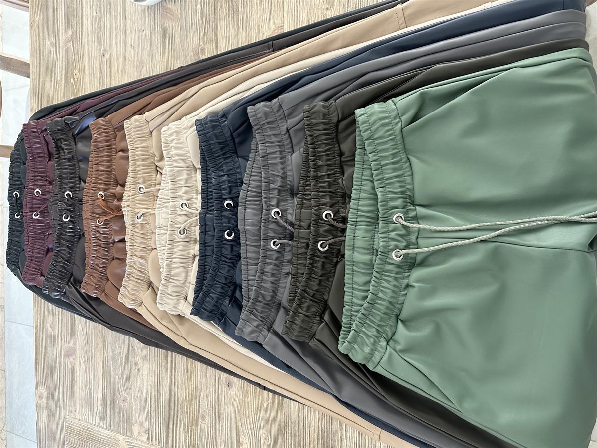 Beli Bağcıklı Deri Pantolon-Lacivert