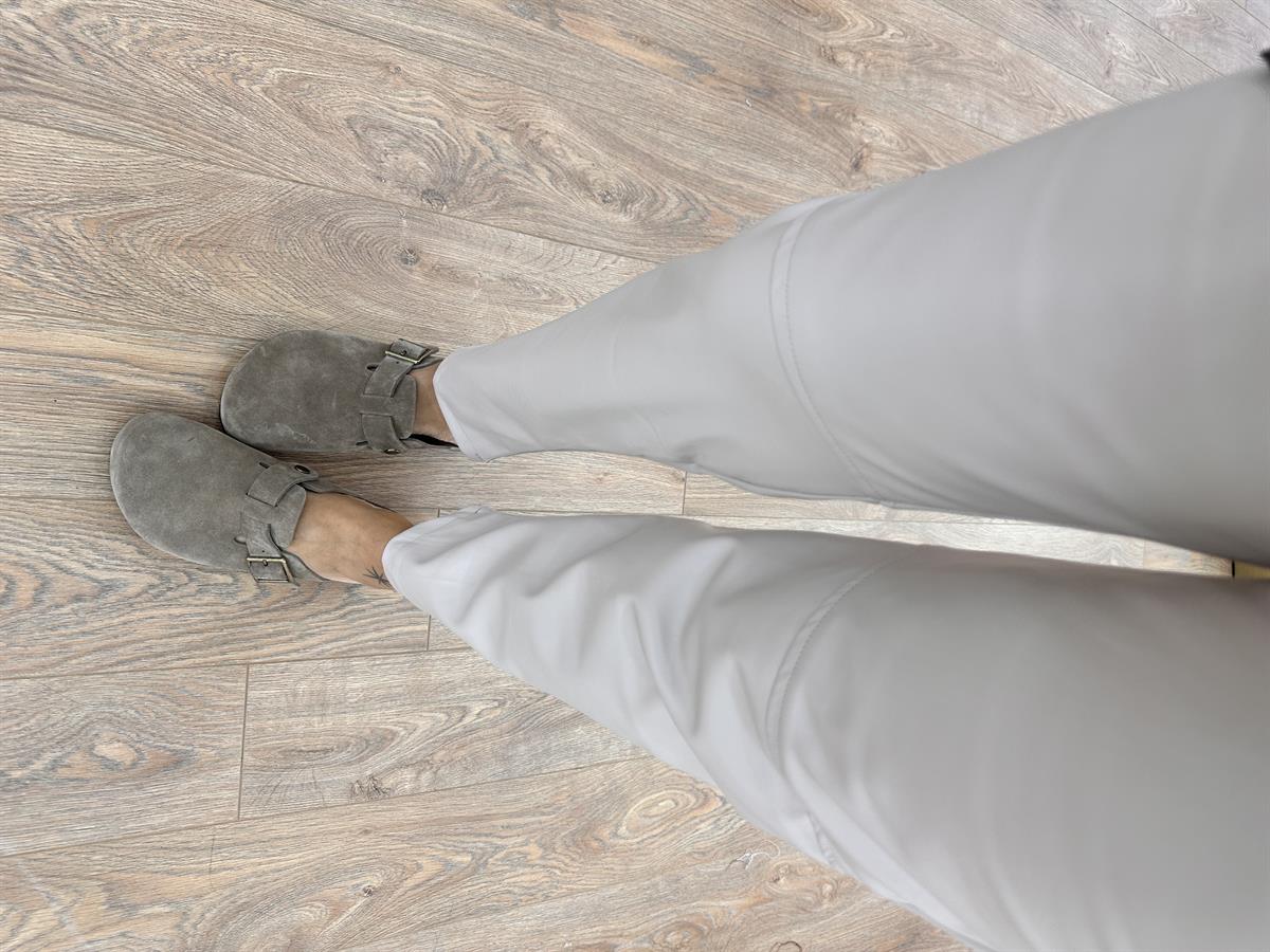 Beli Bağcıklı Deri Pantolon - Vizon