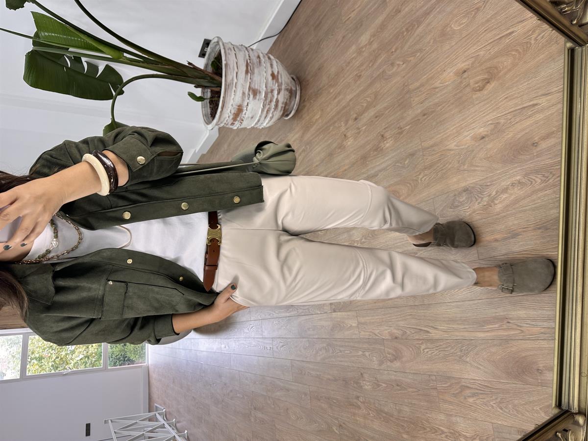 Beli Bağcıklı Deri Pantolon - Vizon