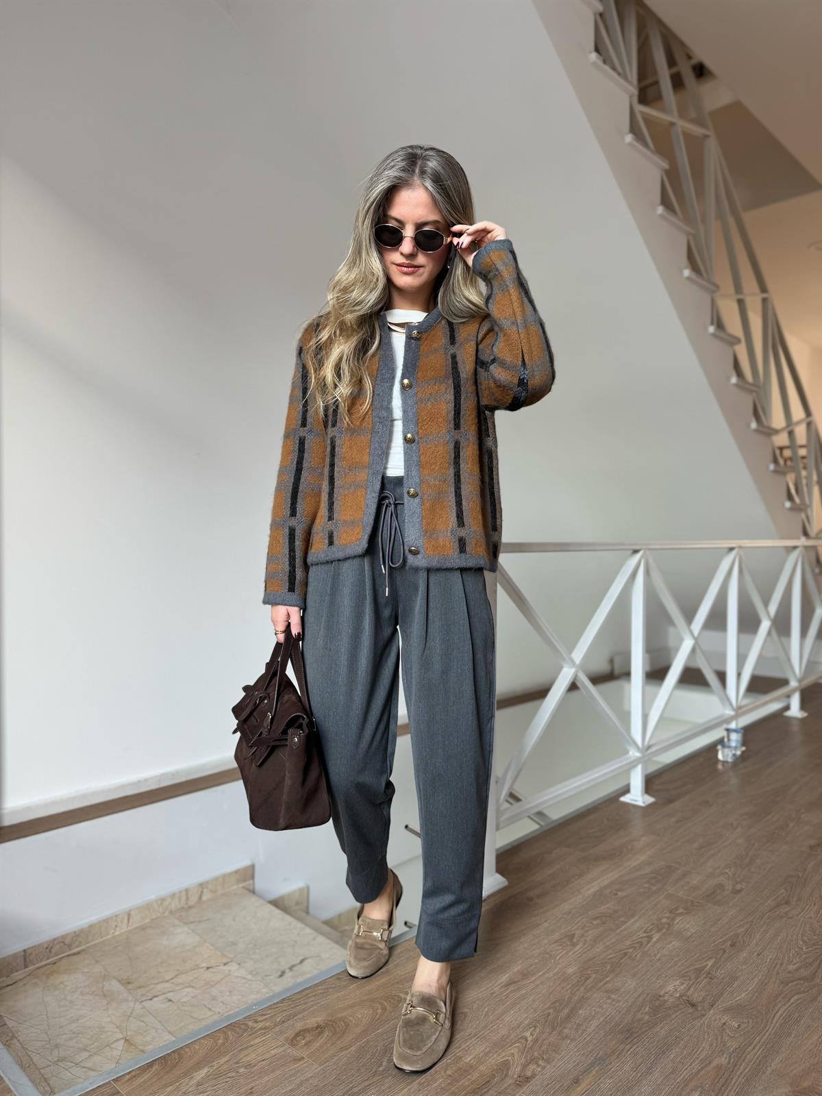 Beli Bağcıklı Havuç Pantolon - Gri