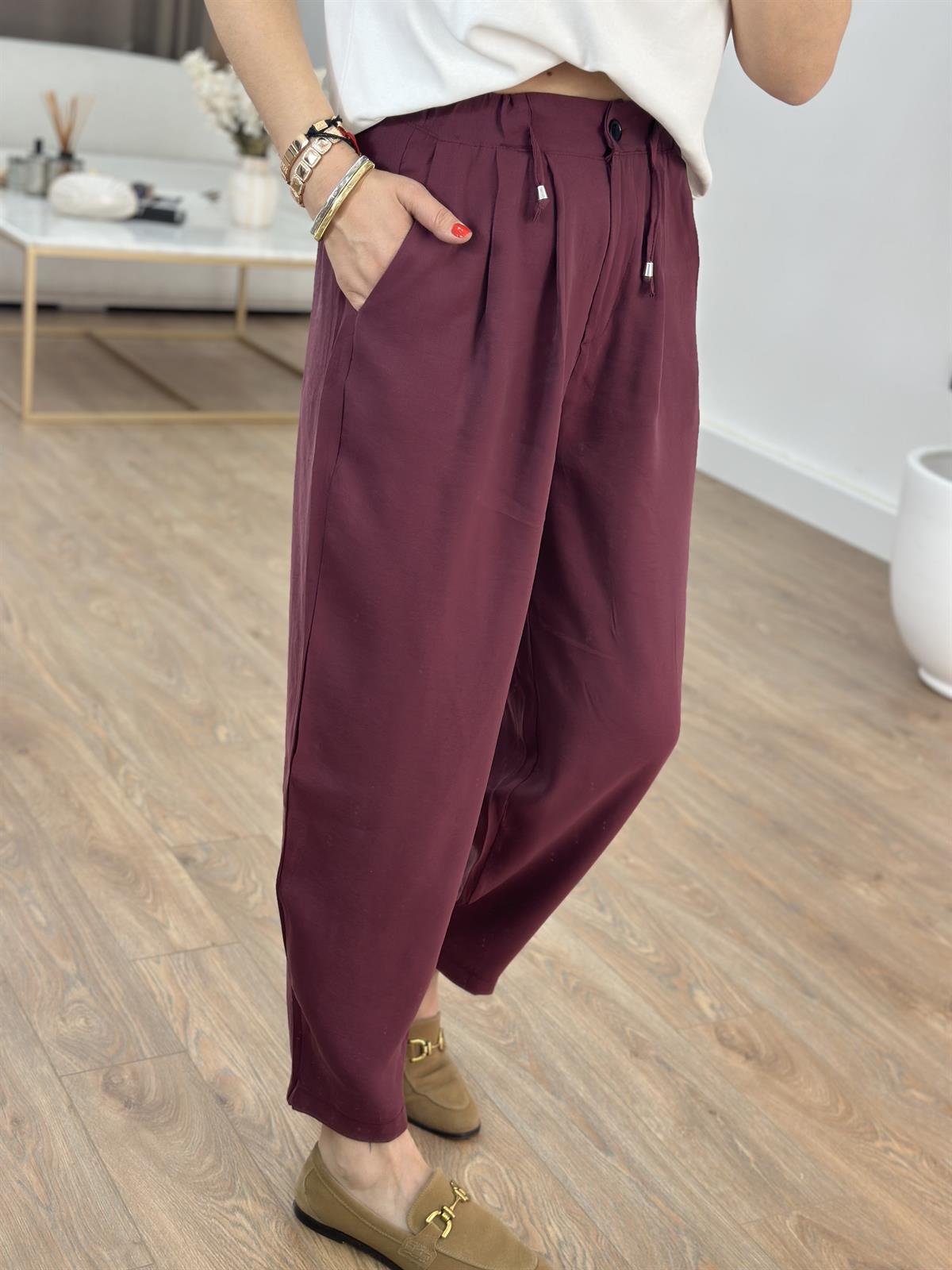 Beli Bağlama Detaylı Havuç Pantolon - Bordo