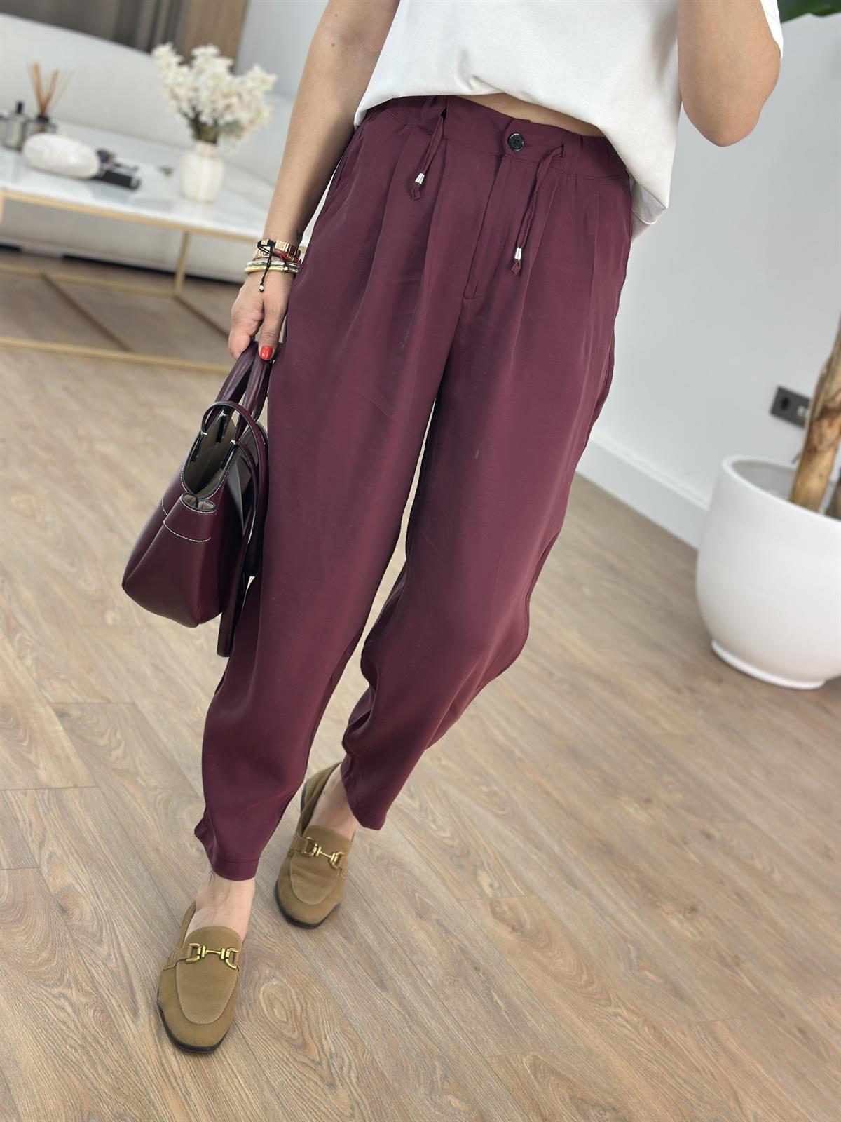 Beli Bağlama Detaylı Havuç Pantolon - Bordo
