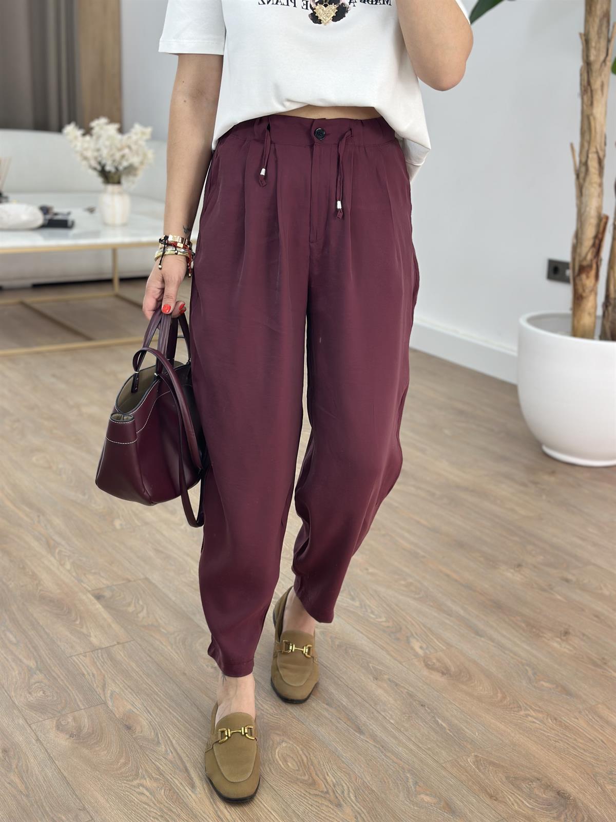 Beli Bağlama Detaylı Havuç Pantolon - Bordo