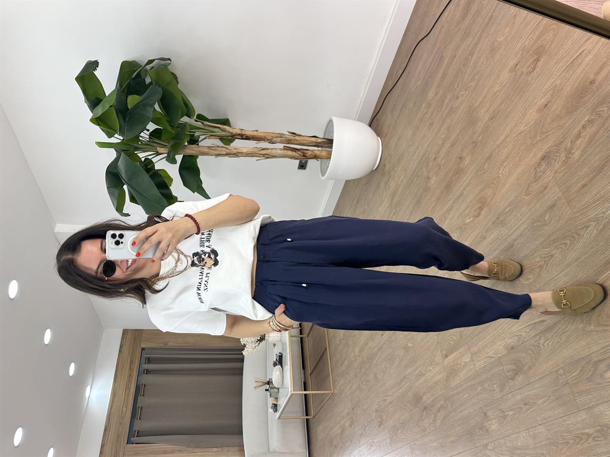 Beli Bağlama Detaylı Havuç Pantolon - Lacivert