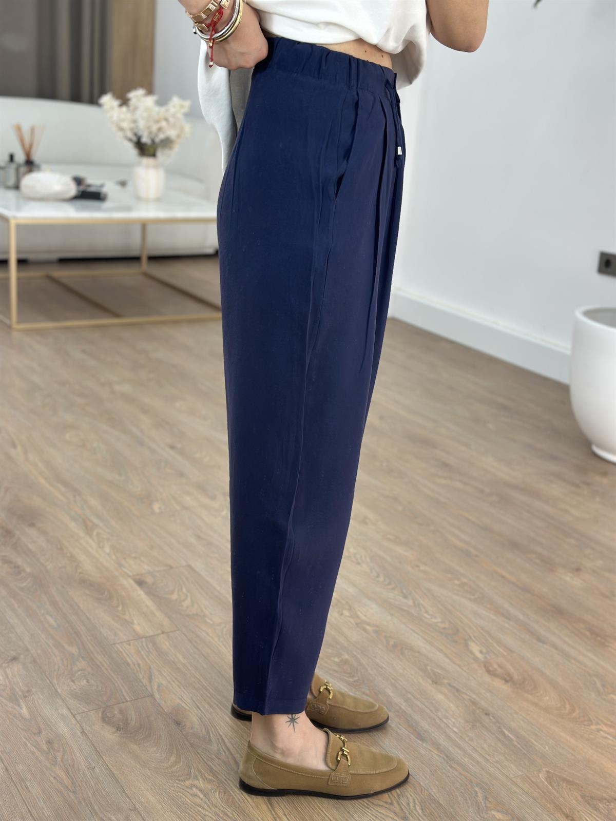 Beli Bağlama Detaylı Havuç Pantolon - Lacivert