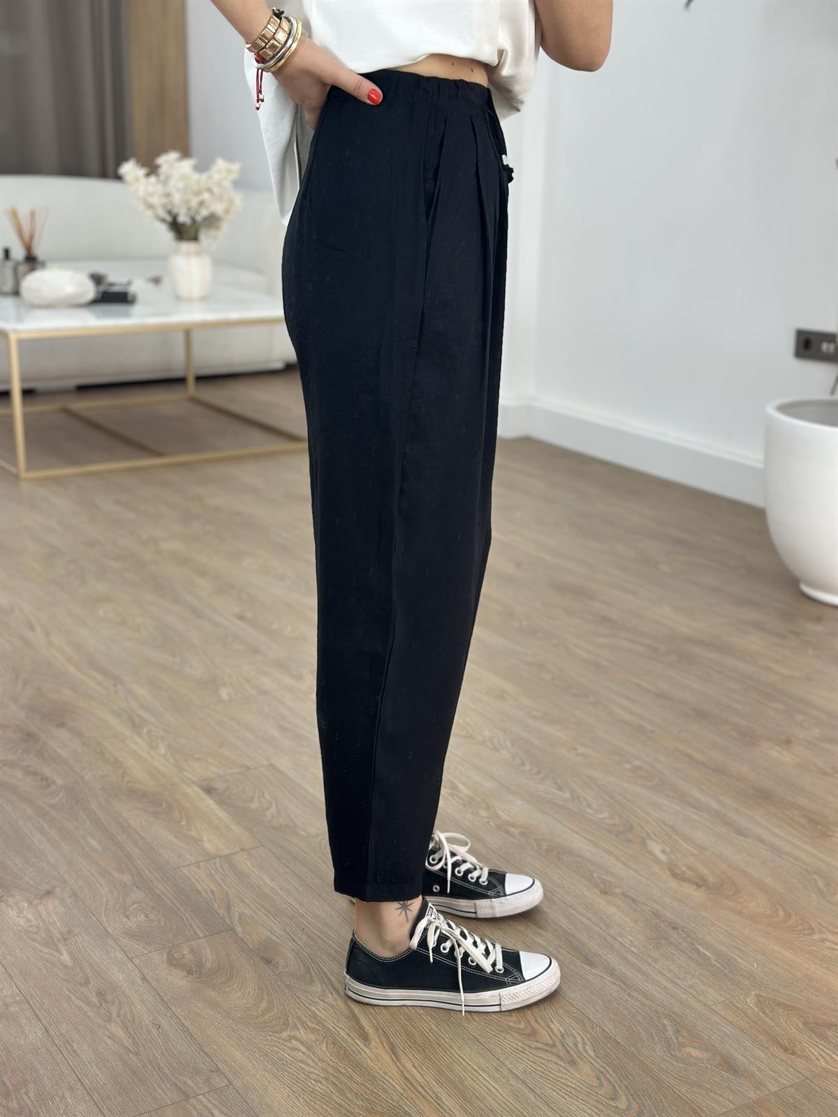 Beli Bağlama Detaylı Havuç Pantolon - Siyah