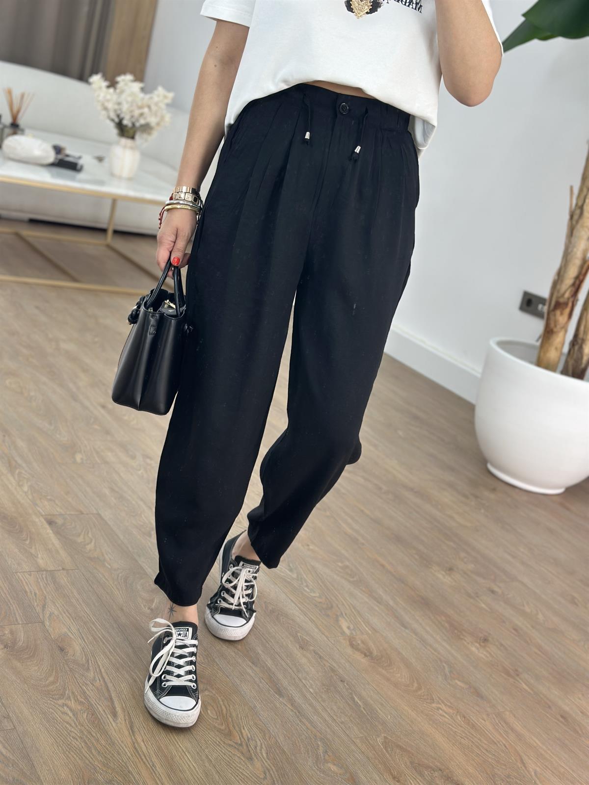 Beli Bağlama Detaylı Havuç Pantolon - Siyah