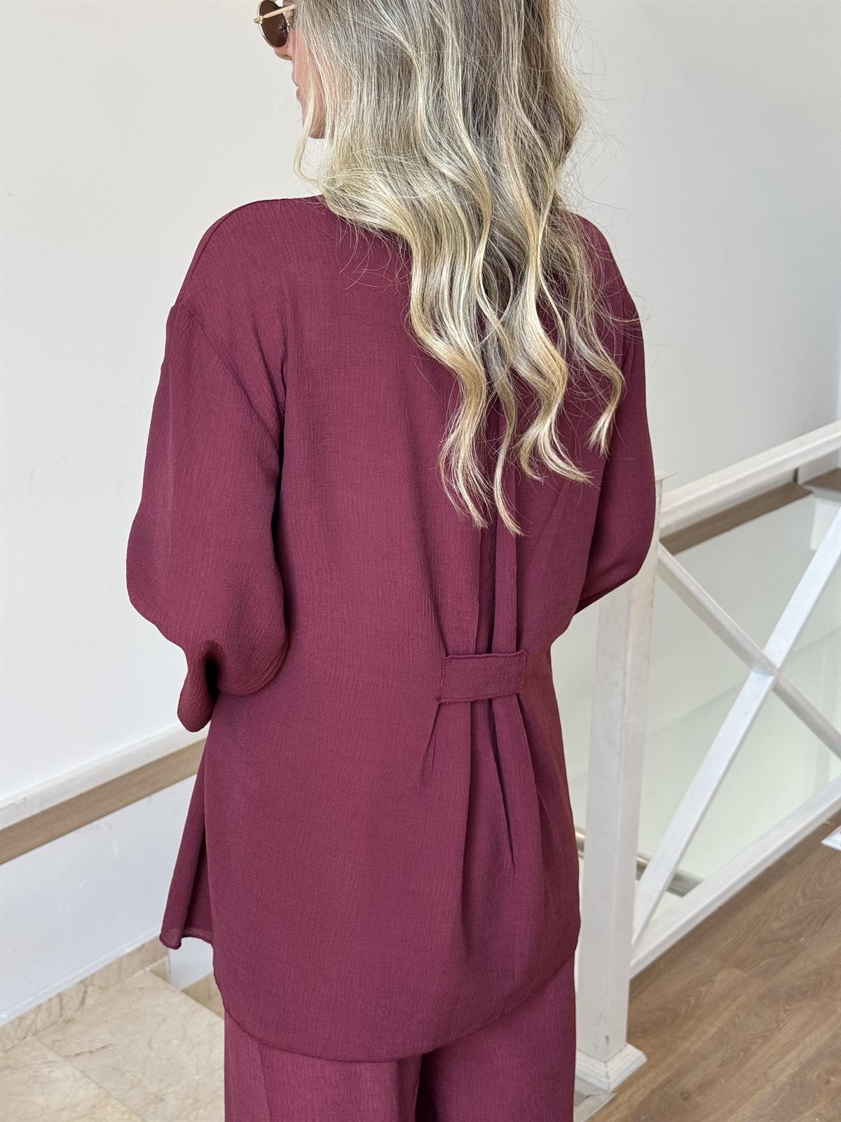 Beli Bağlamalı Tiril Takım - Bordo