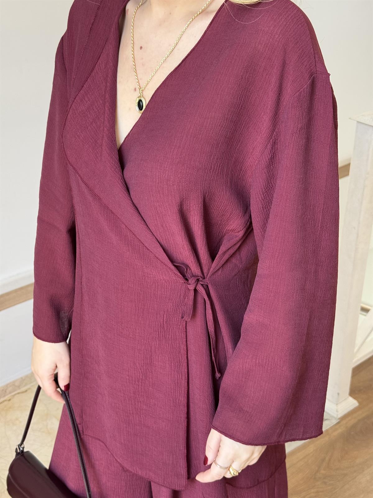 Beli Bağlamalı Tiril Takım - Bordo