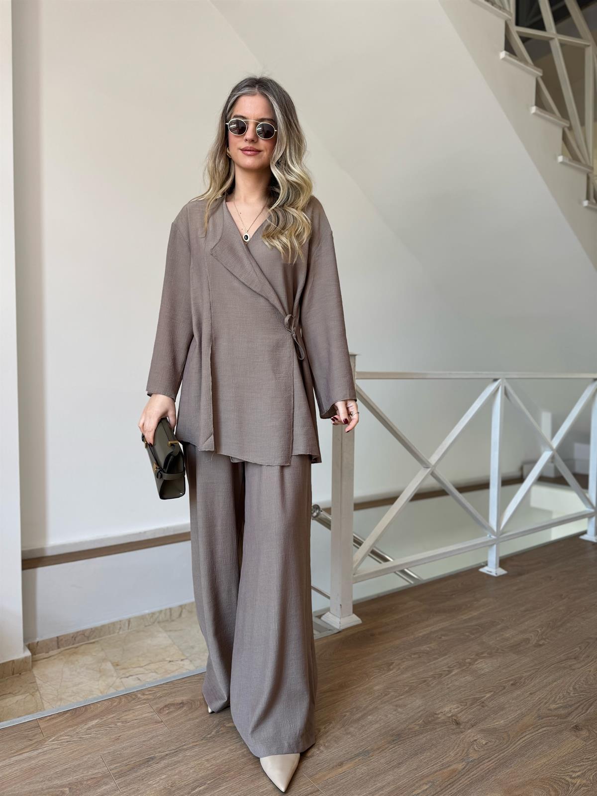 Beli Bağlamalı Tiril Takım - Vizon