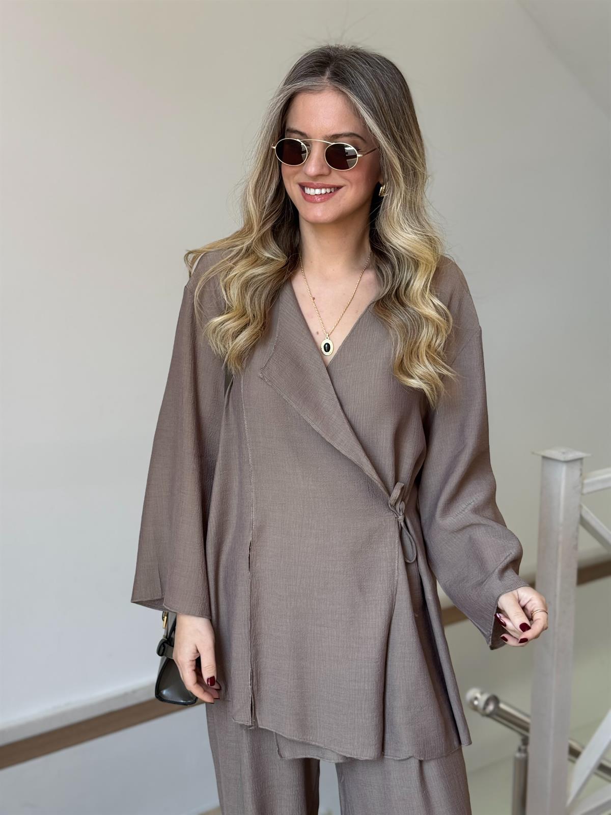 Beli Bağlamalı Tiril Takım - Vizon