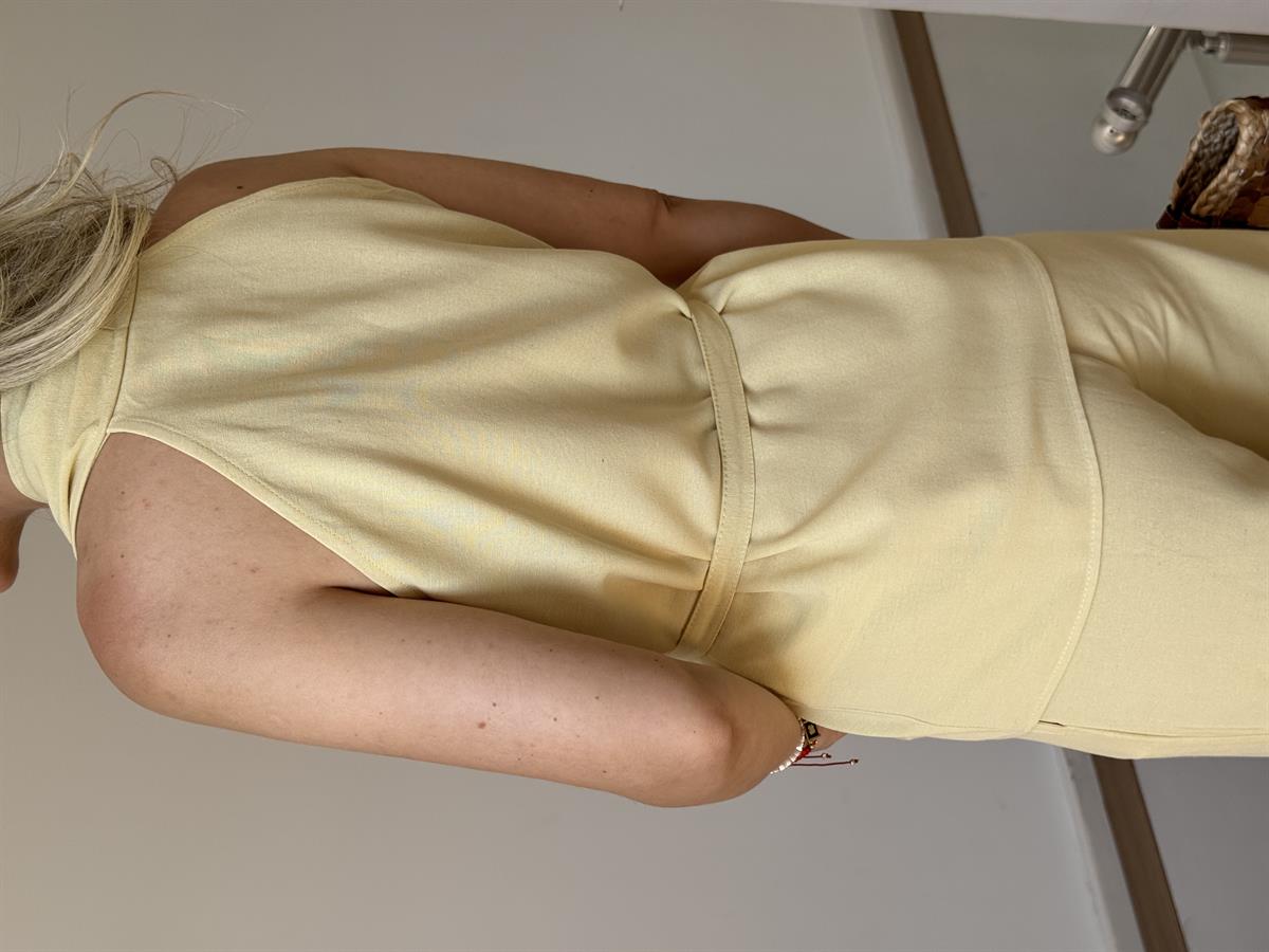 Beli Bağlamalı Yelek Pantolon Takım - Sarı