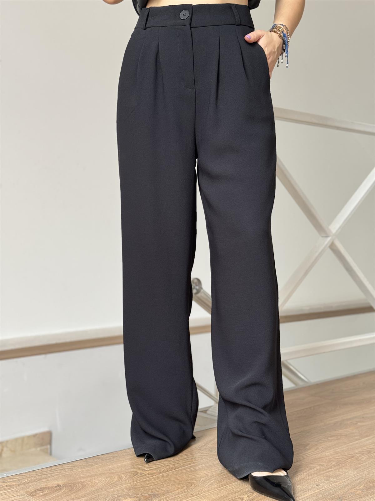 Beli Bağlamalı Yelek Pantolon Takım - Siyah