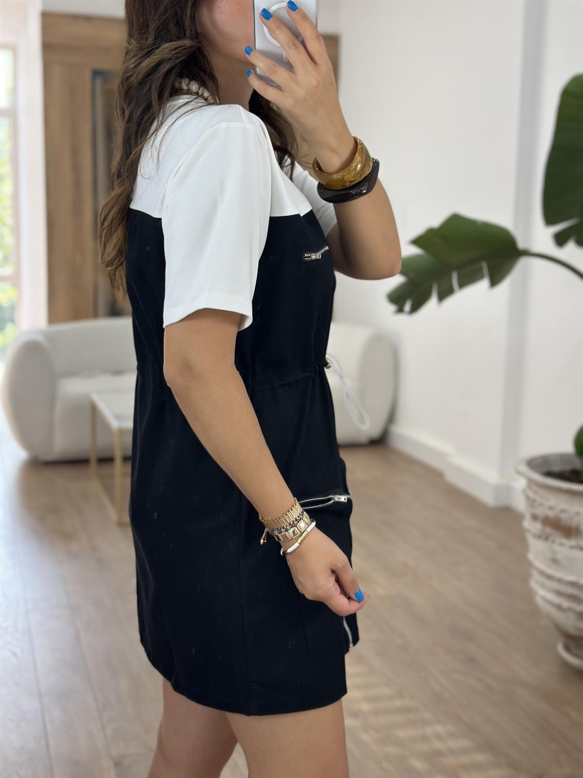 Beli Büzgülü Fermuar Detaylı Elbise 