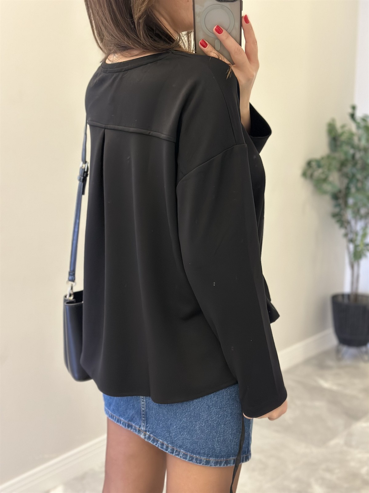 Beli Büzgülü Sweatshirt - Siyah