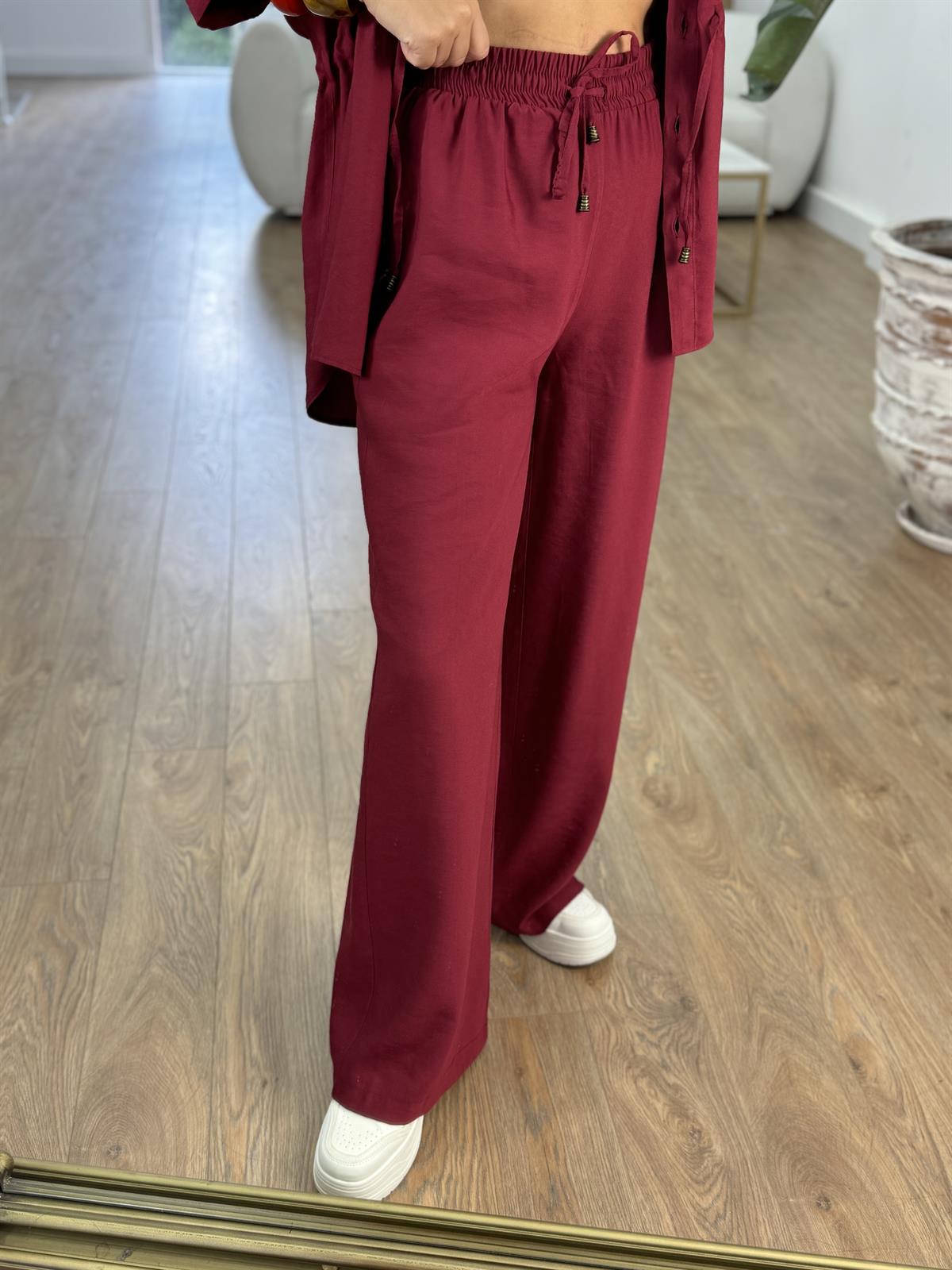 Beli Büzgülü Takım-Bordo