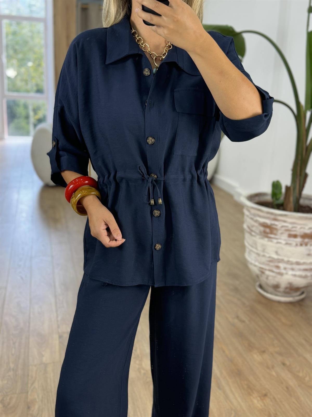 Beli Büzgülü Takım-Lacivert