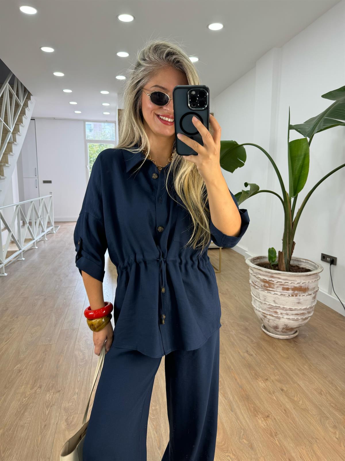 Beli Büzgülü Takım-Lacivert