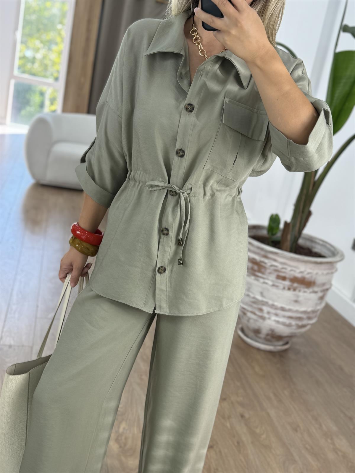 Beli Büzgülü Takım-Yeşil