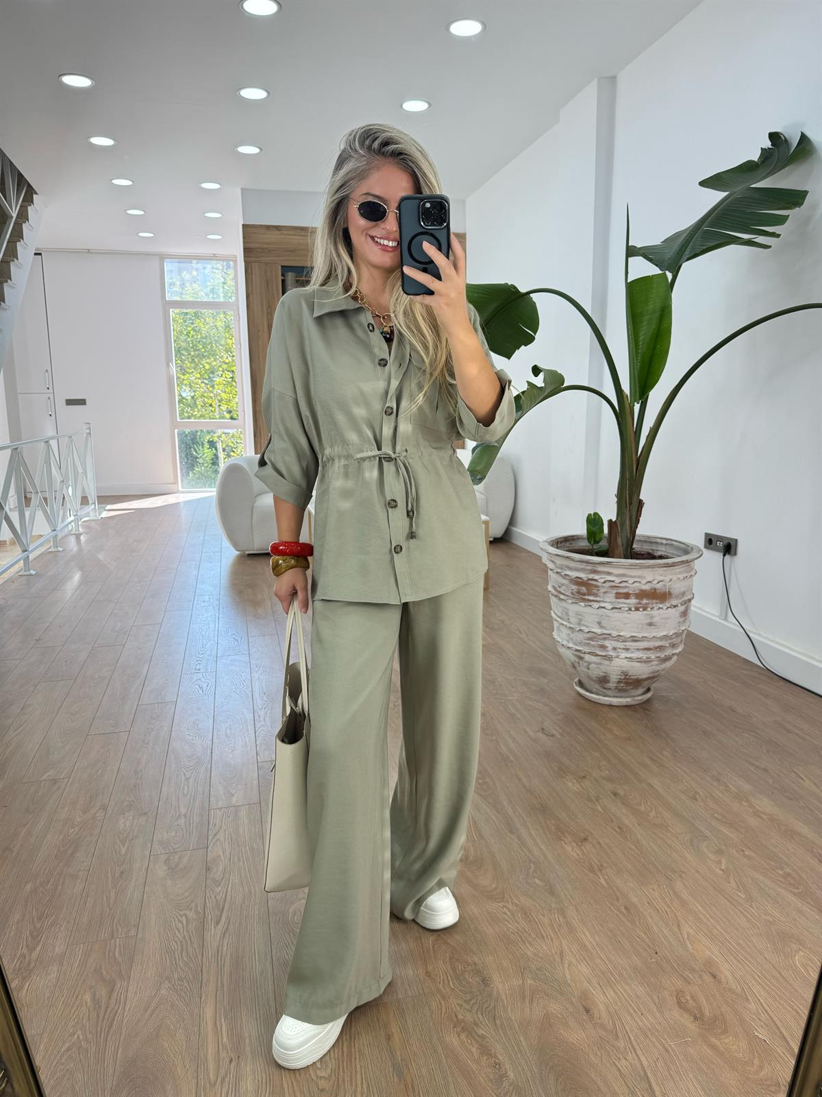 Beli Büzgülü Takım-Yeşil