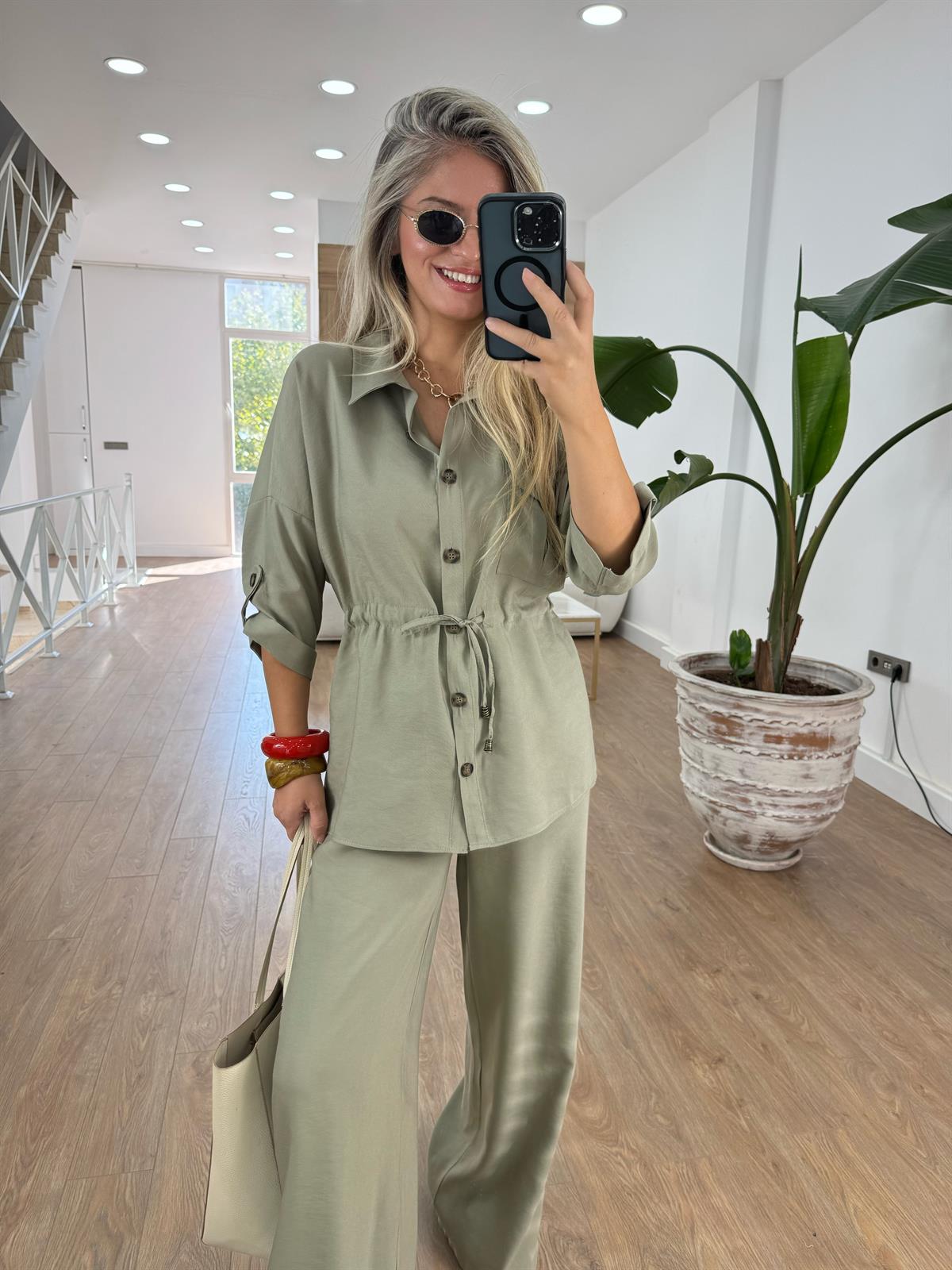 Beli Büzgülü Takım-Yeşil